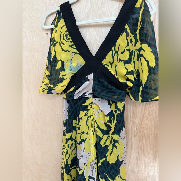 Diane Von Furstenberg Yellow and Black Floral Midi Dress - Picture 5 of 14